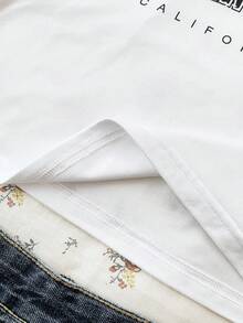 SHEIN Áo thun tay raglan tối giản, thoải mái dành cho bé gái tuổi teen - Đen và trắng - Xem 5