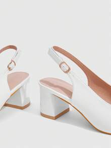 Sleekvia Women's Pointed Toe Buckle Design Fashionable High Heels, Versatile For Daily Wear - White - View 8