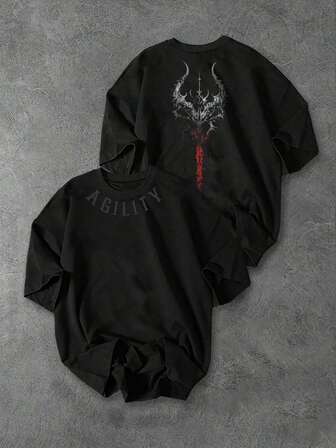 Sport MetroGents Camiseta deportiva de manga corta de cuello redondo con estampado de letras, corte holgado para hombre