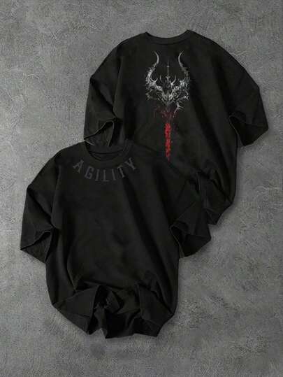 Sport MetroGents Camiseta deportiva de manga corta de cuello redondo con estampado de letras, corte holgado para hombre