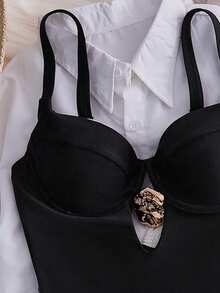 Swim Chiccia Traje de baño sexy de tirantes finos negro para mujer, de verano