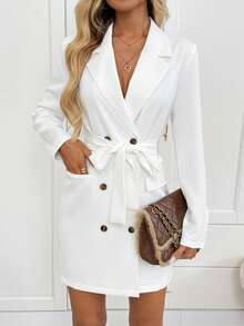 SHEIN LUNE Vestido mini casual de mujer con mangas largas y hombros acolchados - Blanco - Ver 8