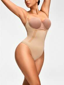 SHAPORA Seamless Thong Bodysuit Body Shaper Bust& Butt Lifter-Tummy Waist Thigh Control - Apricot - View 4