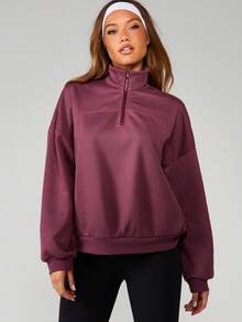 MISSGUIDED Quarter Zip Seam Detail Pullover Sweatshirt With Long Sleeves And Ribbed Cuffs For Fall Winter Casual Everyday Wear - Purple - View 1