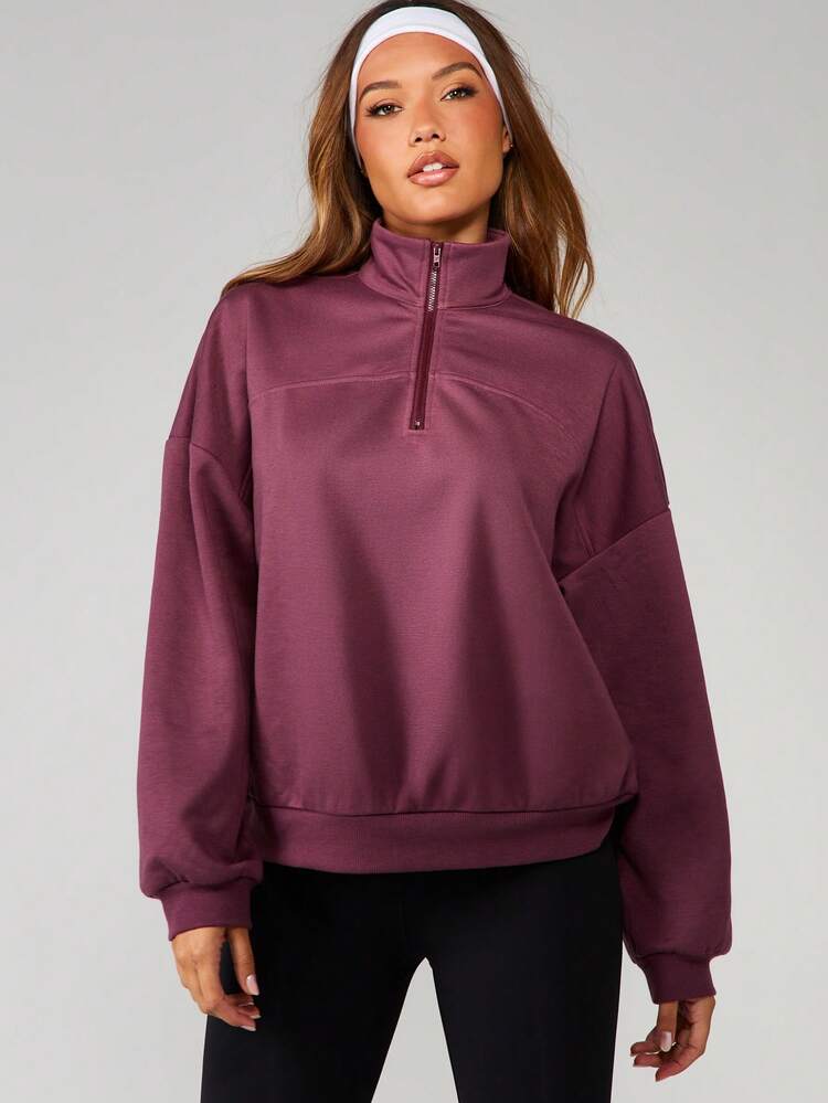 MISSGUIDED 가을 겨울 캐주얼 일상복을 위한 긴소매 및 골지 커프스가 있는 쿼터 지퍼 솔기 디테일 풀오버 스웨트셔츠