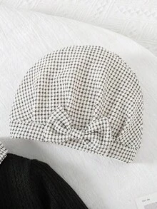 Souflis Souflis 女婴优雅斜纹软呢面料四件套：半身裙、提花针织上衣、围巾和帽子，秋冬装 - 黑與白 - 查看 5