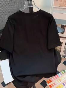 SHEIN 女士休闲圆领3D立体花卉装饰短袖T恤 - 黑色 - 查看 2