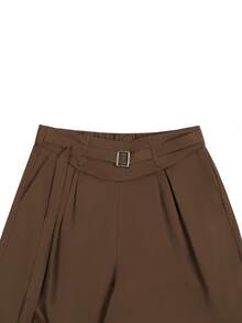 Manfinity Roghcode Manfinity LEGND Men's Black High-Waisted Pleated Wide-Leg Pants, Waist Decor Accent, Fashionable Versatile Brown High Waisted Wide Leg Western Loose - Coffee Brown - View 8