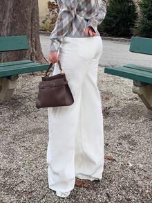 Jeta Ari Low Waist Oversized Wax Coated Jeans 90's Y2k Spring Summer Casual Western Concert Festival Holiday Fall Autumn Winter Nashville Oasis Work Office - White - View 2