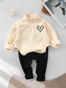 SHEIN 女童可爱字母印花立领蓬松上衣和松紧腰长裤套装 - 黑與白 - 查看 3