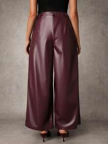 MaterniChic Maternity Stylish Commuter High Waist Wide Leg Pants - Burgundy - View 2