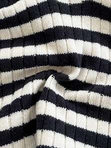 Soleia Women's Chic Navy Blue And White Striped Knit Tube Top With Metal Decor,Hollow Out Design,Summer Vacation Beach Camisole For Spring Everyday Wear - Multicolor - View 6