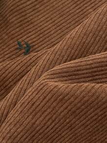 Elenzga 两件套花卉刺绣灯芯绒质感外套和迷你连衣裙套装，优雅通勤装扮 - 棕色 - 查看 4