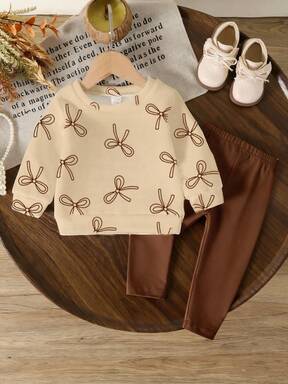 مجموعة قميص ثقيل وبنطلون طويل للبنات الصغيرات، بتصميم عقدة صغيرة مبسطة، قطعتان، قطن ناعم، رقبة دائرية، أكمام طويلة، مناسب للخريف والشتاء، أسلوب كاجوال ومريح، تصميم نمطي، موسم العودة إلى المدرسة، الخريف، حفلة العودة إلى المدرسة، مناسب للنزهات الخارجية، التصوير الفوتوغرافي في الشارع، المنزل، الجامعة، العطلات، الهدايا، عيد الميلاد، رأس السنة