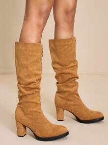 Daringsoles Giày bốt cao gót mũi nhọn xếp ly thời trang Sunrise đa năng cho nữ - Cà phê nâu - Xem 6