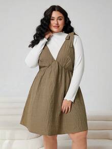 Solflare 2026 New Arrival Multi-Occasion Dress - Casual Outing, Daily, Party, Commute, Back To School, Date, Home, Birthday Party, Spaghetti Strap Bowknot, Deep V-Neck, Merlot Plaid, Retro Color, Short, Plus Size - Multicolor - View 5