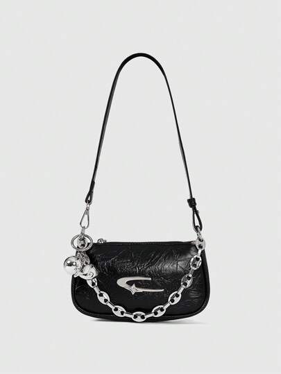 ROMWE Grunge Punk Fashionable Women's Square Crossbody Bag, PU Material, Metal Star Decor, Chain Strap, Ball Decor, Y2K Metallic Vibe, Suitable For Daily Use, Work Commute, Gift For Friends, Holiday, Ladies Shoulder Bag