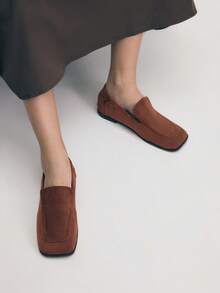 Mnmlis 女士休闲百搭通勤简约平底乐福鞋 - 咖啡棕 - 查看 7