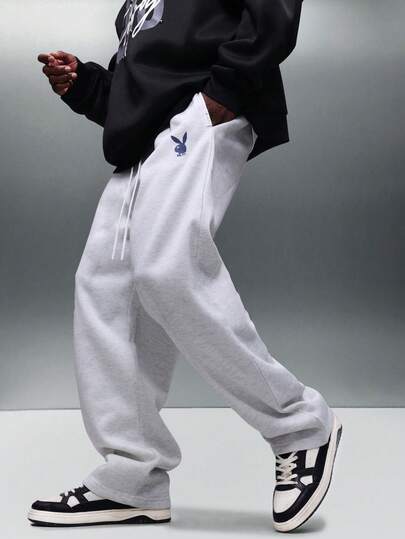 PLAYBOY X SUMWON Relaxed Fit Drawstring Sweatpants With Bunny Logo Embroidered Waistband For Casual Comfort And Lounging Style
