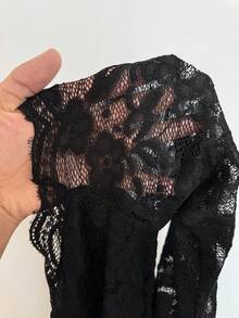 Coolane Trang phục biểu diễn Y2K giản dị mùa thu dành cho nữ, váy ngắn hở vai tay dài phối ren, trang phục dự tiệc đêm sang trọng - màu đen - Xem 7