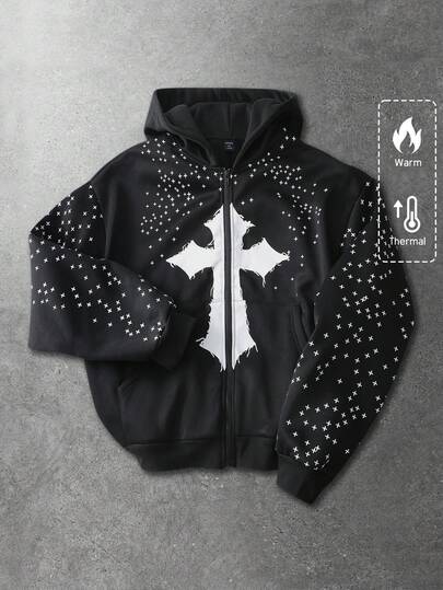 Sudadera con capucha de manga larga y estampado para mujer