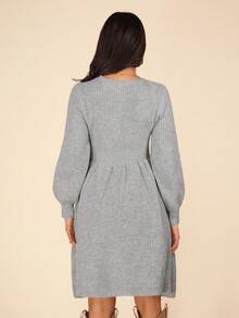 Coeurva Women's Casual Loose Fit Raglan Sleeve Pullover Knitted Dress With A-Line Hem, Suitable For Holidays In Autumn & Winter Fall Women Clothes Dress - Grey - View 2