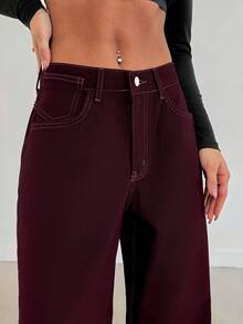 EURMUSE HIGH RISE WIDELEG JEAN WITH LEOPARD PETITE - Burgundy - View 5
