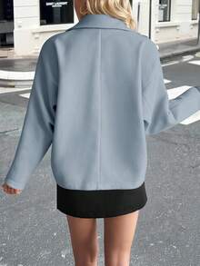 Pariaura 优雅独特的插肩宽松翻领双排扣尼龙夹克，秋冬 - 淺藍色 - 查看 2