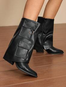 Daringsoles 女士时尚黑色尖头修身过膝长靴 - 黑色 - 查看 10