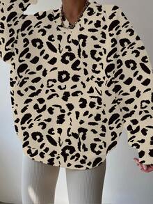 INAWLY Áo sweatshirt nữ tay dài, vai rớt, họa tiết da báo, dáng rộng thoải mái. - Nhiều màu - Xem 3