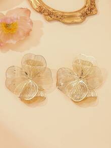Enchnt 1 对复古优雅金属金色纹理花卉吊坠耳环，适合女性日常、派对、节日、礼物 - 金黃色 - 查看 5