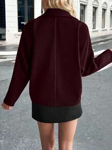 Pariaura 优雅别致的宽松单肩翻领双排扣针织外套，秋冬 - 中紫紅色 - 查看 2