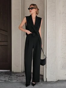 CLARA VERO Áo khoác kẻ sọc oversize - màu đen - Xem 3