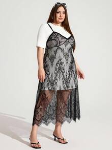 Enliva Abidrinkell 2 In 1 Colorblock, Lace Camisole Long Dress, Plus Size Women,Summer Dresses,Lace Dresses,Birthday Dresses For Women, For Apple Rounded Body Shape