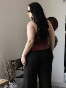Truni Top tubo de piel sintética rojo vino elegante y cómodo para mujeres con curvas, talla grande, para ocasiones especiales, Año Nuevo, vacaciones, fiestas navideñas, estilo Y2K, chaleco casual, atuendos sexy para mujeres, blusas rojas, estilo occidental - Burdeos - Ver 2