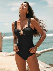 Swim Chiccia Bộ đồ bơi tankini họa tiết sao biển đi biển dành cho nữ - màu đen - Xem 5