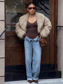 DAZY Women's Thickened Short Fluffy Jacket, Brown, Autumn/Winter Women Coats - Apricot - View 4