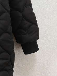 SHEIN Genkimix Kids Áo khoác có mũ trùm đầu, khóa kéo, lót lông mềm mại cho bé gái, áo khoác trẻ em, áo khoác mùa đông cho bé gái, áo khoác đen cho trẻ em - màu đen - Xem 3