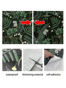 1 片，17.5 英寸 x 394 英寸，DIY 壁纸，复古绿色植物图案自粘壁纸，家具壁纸图片，防水壁纸，适用于厨房、浴室、台面、卧室、客厅 - 彩色 - 查看 10