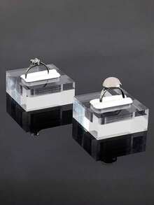 Clear Square Acrylic Ring Display Stand Holder | Jewelry Organizer For Craft Shows, DIY Photo Props, Retail Showcase | Valentine Gift - Transparent white velvet - View 2