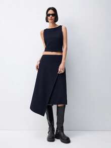 LYSMO 2025年秋季新款女士海军蓝垂坠不对称半身裙 - 藏蓝色 - 查看 3