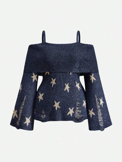 Hippie Chandail sorcière mystérieuse astrologie épaules dénudées grande taille