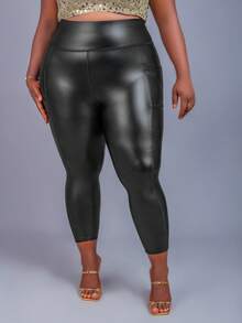 CurvyTilda Collants  noirs avec poches pour femmes grandes tailles, minimalistes, adaptés pour Noël, Thanksgiving, la Saint-Valentin, leggings, taille haute, collants, déplacements, vacances, soirées, sport, poches, pantalons, usage quotidien, déplacements, tenue de travail, pour l'hiver - Noir - Voir 5