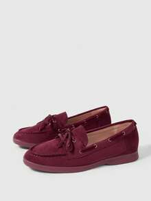 Sleekvia Women's Casual Versatile Commuting Lace-Up Loafer Flats For Christmas - Burgundy - View 10