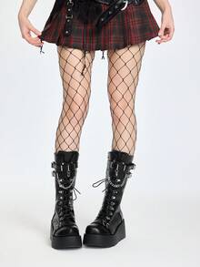 ROMWE Grunge Punk 女装时尚秋冬2025朋克风厚底圆头侧拉链黑色休闲中筒靴,女士时尚可调节扣带平底靴,女高端户外工作休闲轻便防滑过膝靴,女聚氨酯一体式增高柔软舒适靴子,万圣节女大学生户外运动必备高跟细跟百搭增高链条靴 - 黑色 - 查看 3
