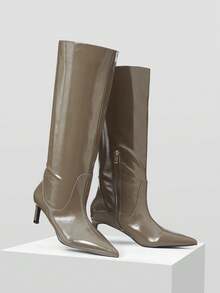 MOTF PREMIUM 2024 NUEVAS BOTAS ALTAS DE TACÓN ALTO CON PUNTA RECTA PARA MUJERES - Caqui - Ver 9