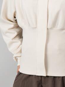 MISSGUIDED Funnel Neck Cinched Waist Sweatshirt Long Sleeve Ribbed Hem Pull Over Top Cozy Winter Casual Comfort - Apricot - View 5