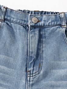 SHEIN ChillGRL 2025秋冬新款少女时尚爱心刺绣破洞阔腿牛仔裤 - 藍色 - 查看 7