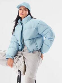 GLOWMODE Glacier Glow Soft Lightweight Warm Chill Water-Repellent Adjustable Drawstring Cropped Puffer Jacket Autumn Winter Outdoor Daily Casual - Baby Blue - View 8