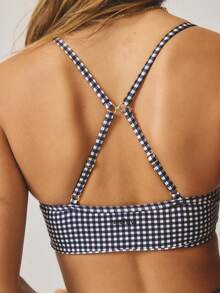 Aralina Bộ đồ tập gym năng động hai mảnh họa tiết kẻ caro gingham và quần short cạp cao Leisurewear - Đen và trắng - Xem 4